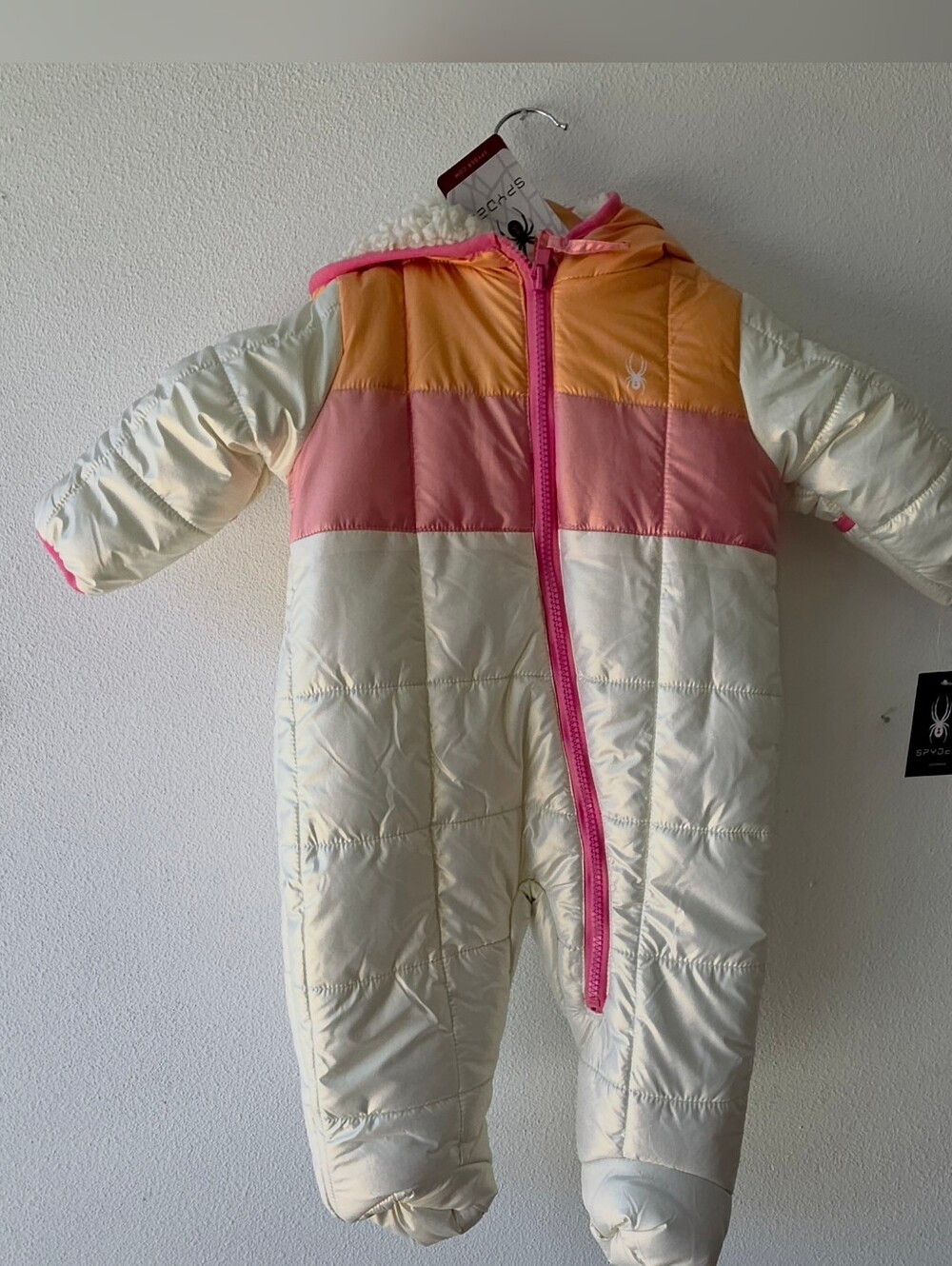 Spyder New Baby Pearled Ivory Colorblock Insulated Snowsuit, 6/9 M